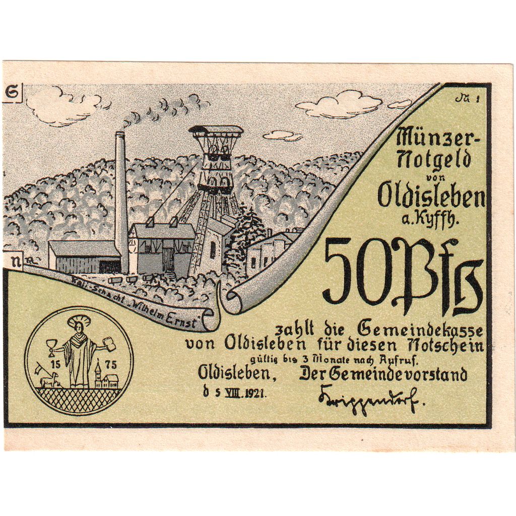 Deutschland, Oldisleben Gemeinde, 50 Pfennig, UNZ-