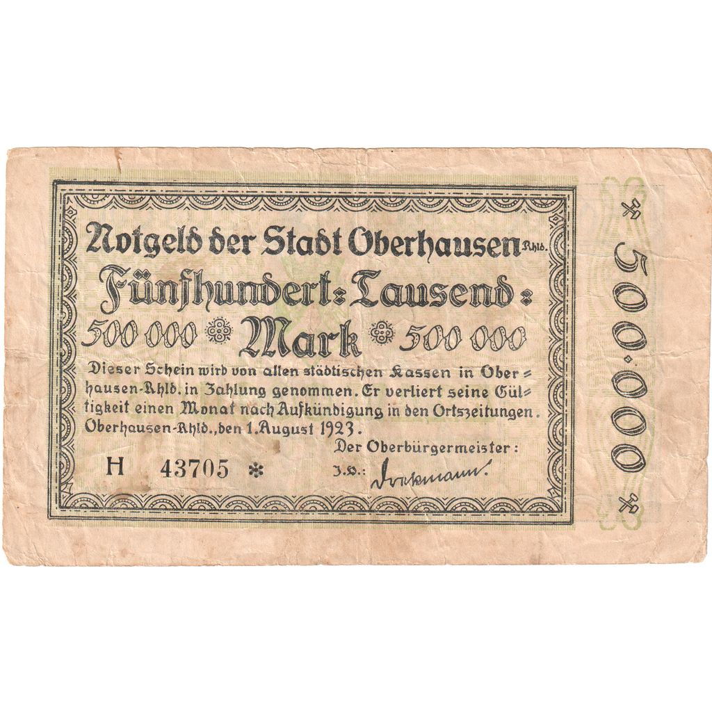 Banconote, Germania, Oberhausen, 500000 Mark, Usine, 1923, 1923-08-01, MB