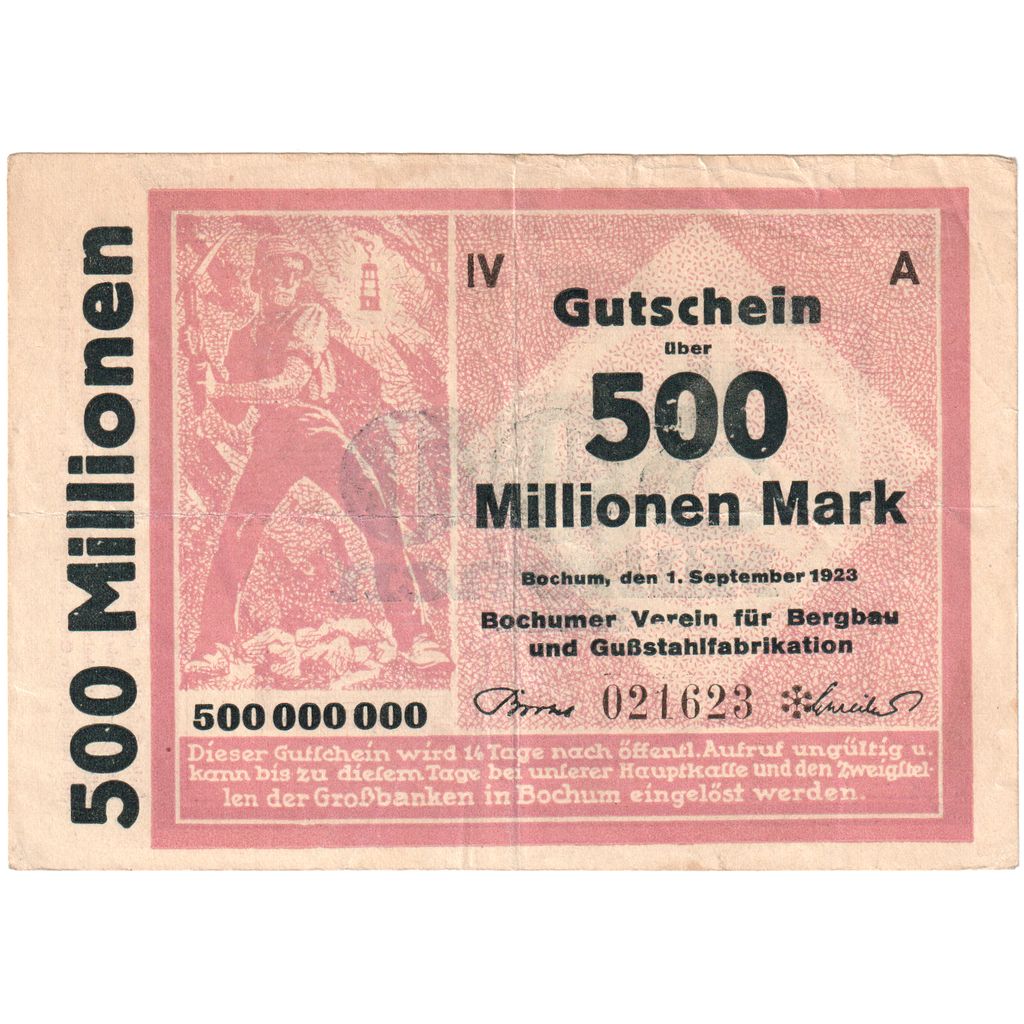 Germany, Bochum, 500 Millionen Mark, 1923-09-01, VF(20-25)