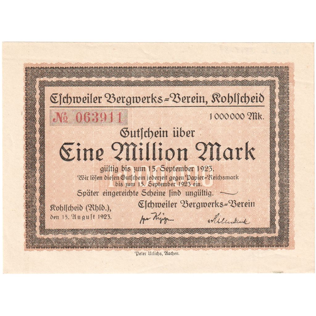 Niemcy, Memmingen, 1 Million Mark, 1923-08-22, UNC(63)