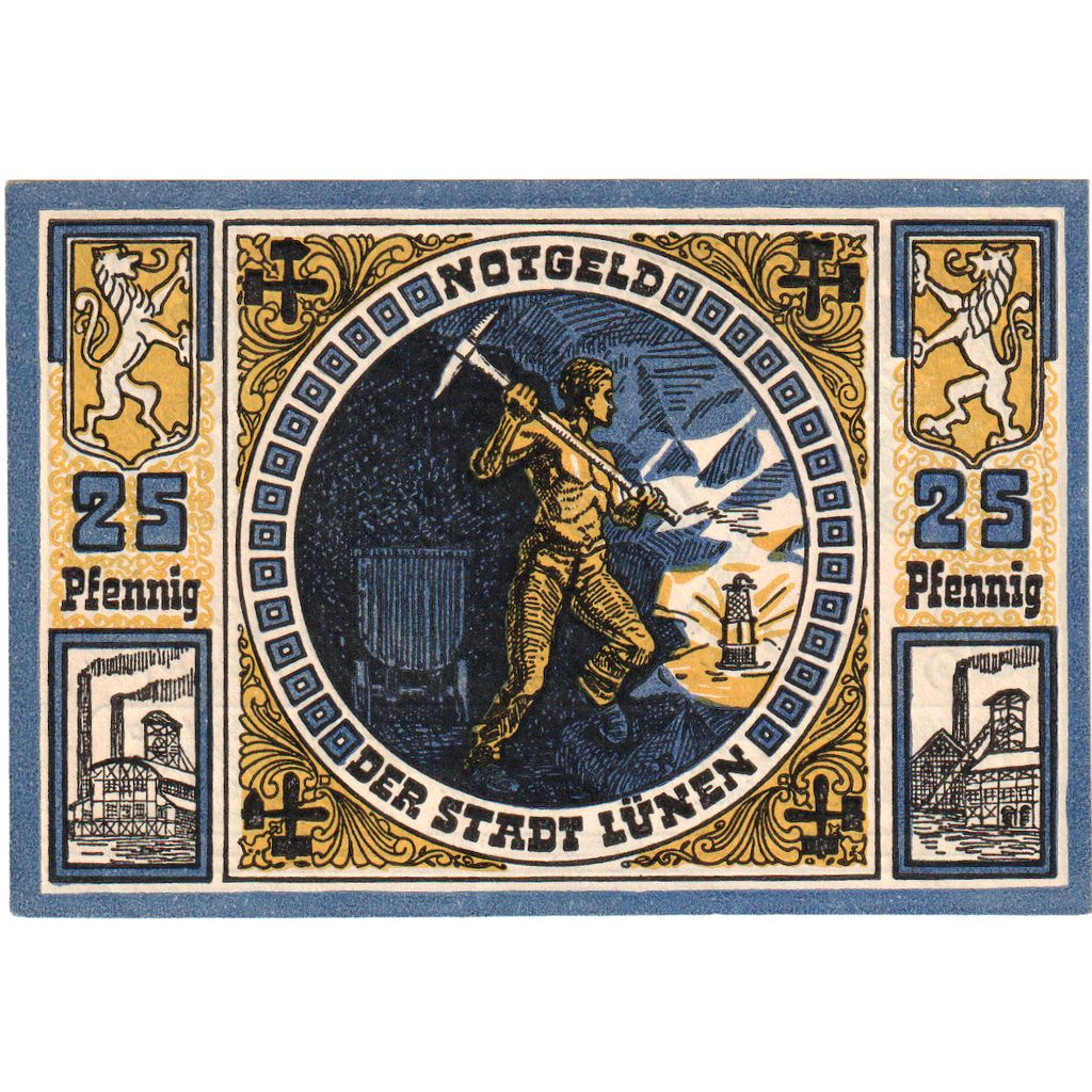 Banknot, Niemcy, Lunen Stadt, 25 Pfennig, personnage, 1921, 1921-04-12