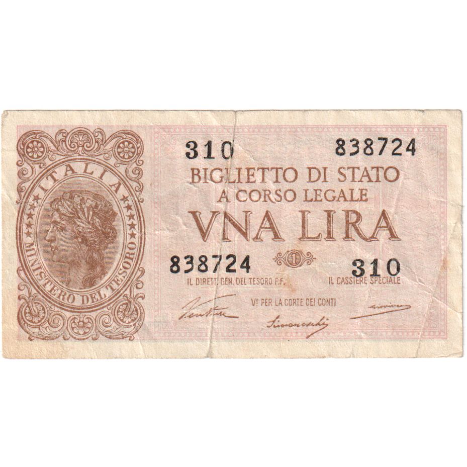 Italie, 1 Lira, 1944-11-23, TTB