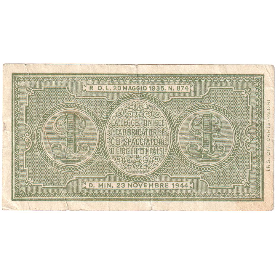 Italie, 1 Lira, 1944-11-23, TTB