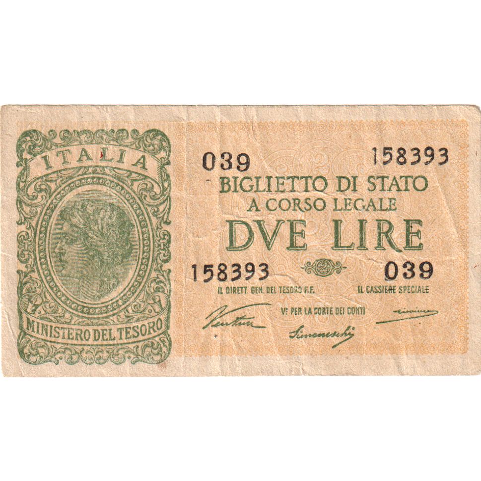 Itália, 2 Lire, 1944-11-23, EF(40-45)