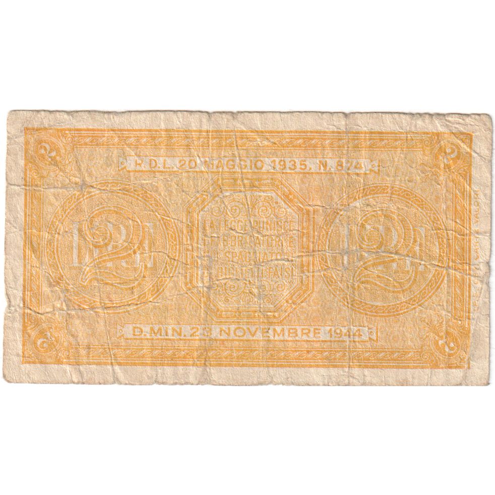 Italië, 2 Lire, 1944-11-23, TB+