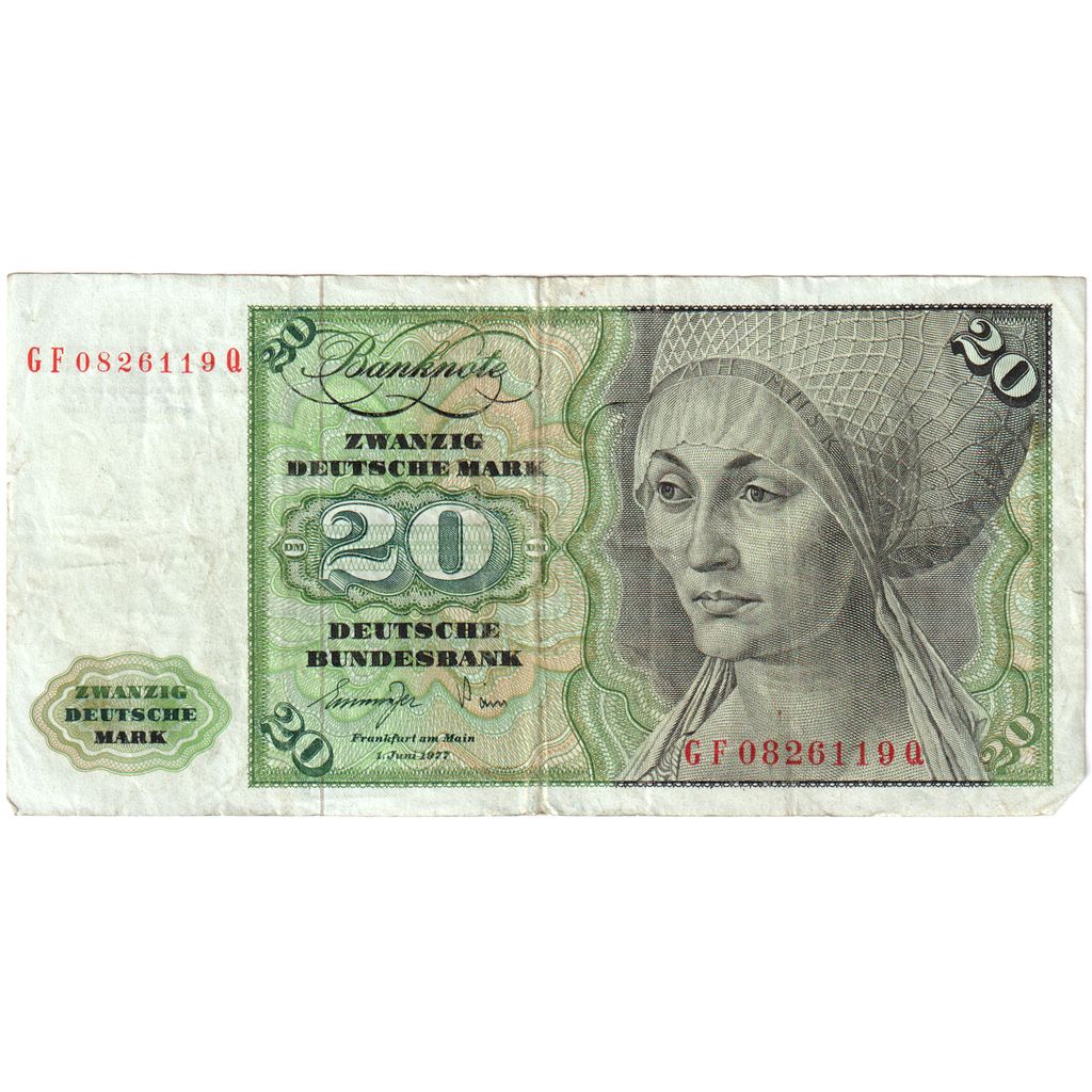 GERMANIA - REPUBBLICA FEDERALE, 20 Deutsche Mark, 1977-06-01, MB