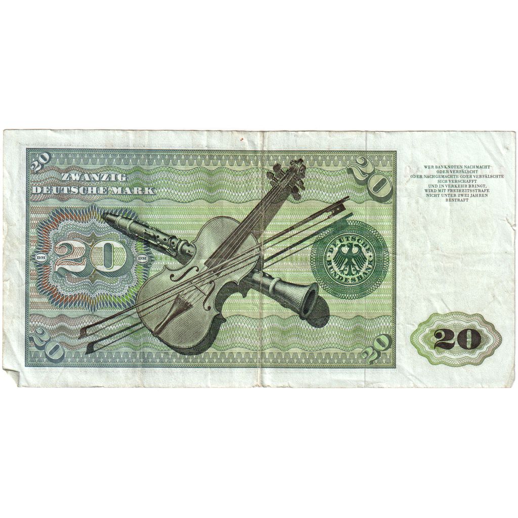 GERMANIA - REPUBBLICA FEDERALE, 20 Deutsche Mark, 1977-06-01, MB