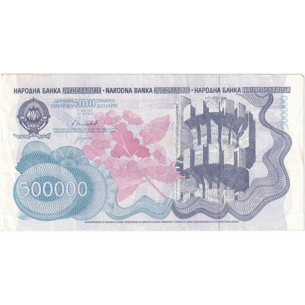 Yougoslavie, 500,000 Dinara, 1989-08-01, TTB