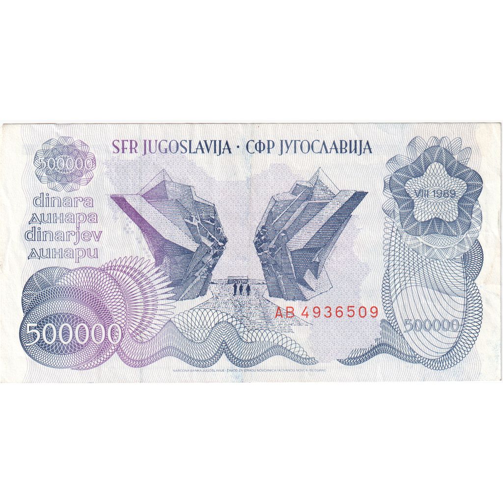 Yougoslavie, 500,000 Dinara, 1989-08-01, TTB