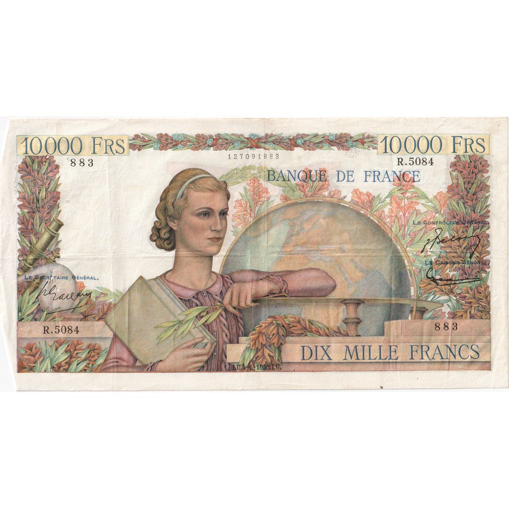 France, 10,000 Francs, Génie Français, 1953-06-04, R.5084883, EF(40-45)