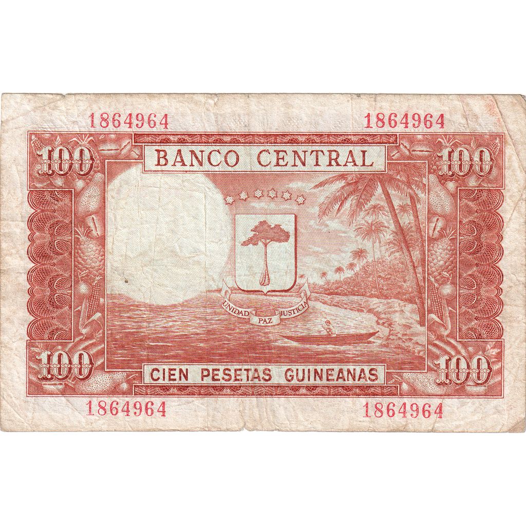 Equatorial Guinea, 100 Pesetas Guineanas, 1969-10-12, VF(30-35)