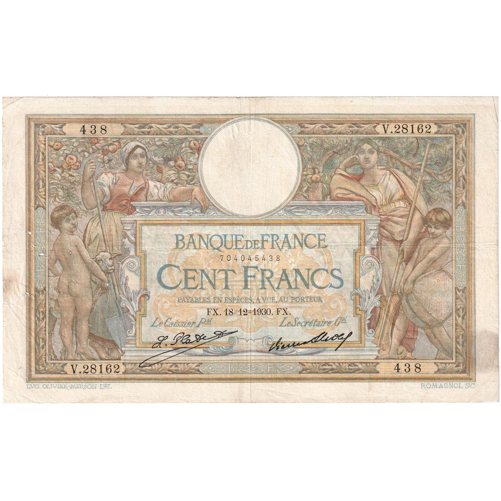 France, 100 Francs, Luc Olivier Merson, 1930-12-11, V.28162438, VF(30-35)
