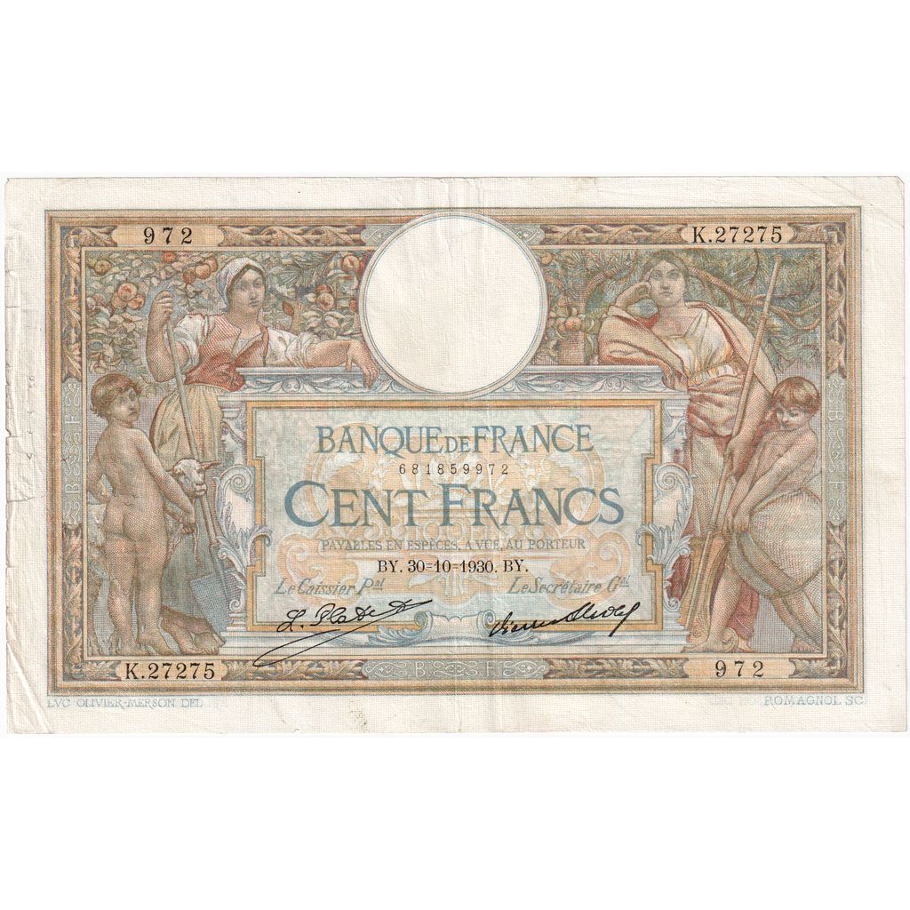 Frankrijk, 100 Francs, Luc Olivier Merson, 1930-10-23, K.27275972, TB+
