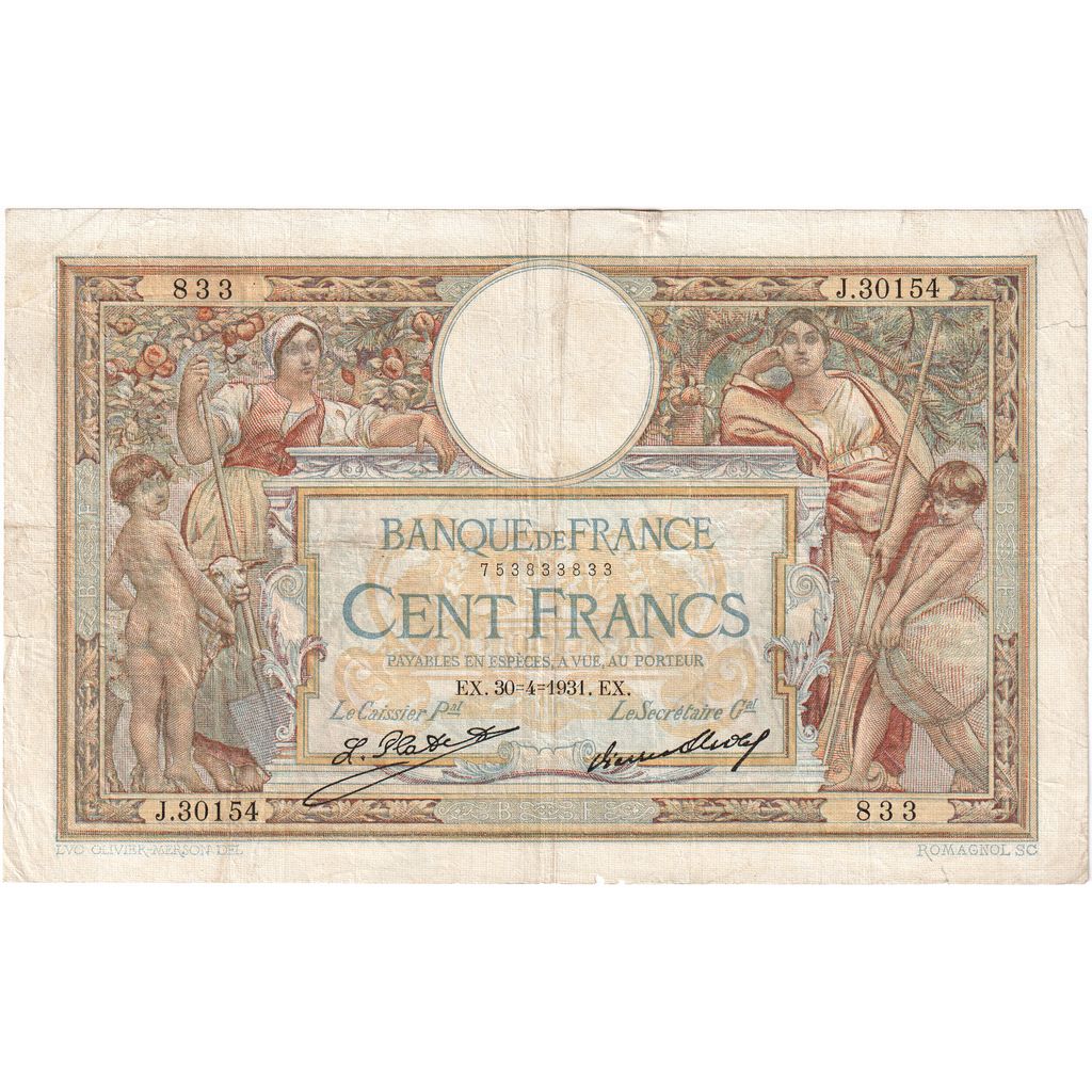 France, 100 Francs, Luc Olivier Merson, 1931-04-30, J.30154833, EF(40-45)