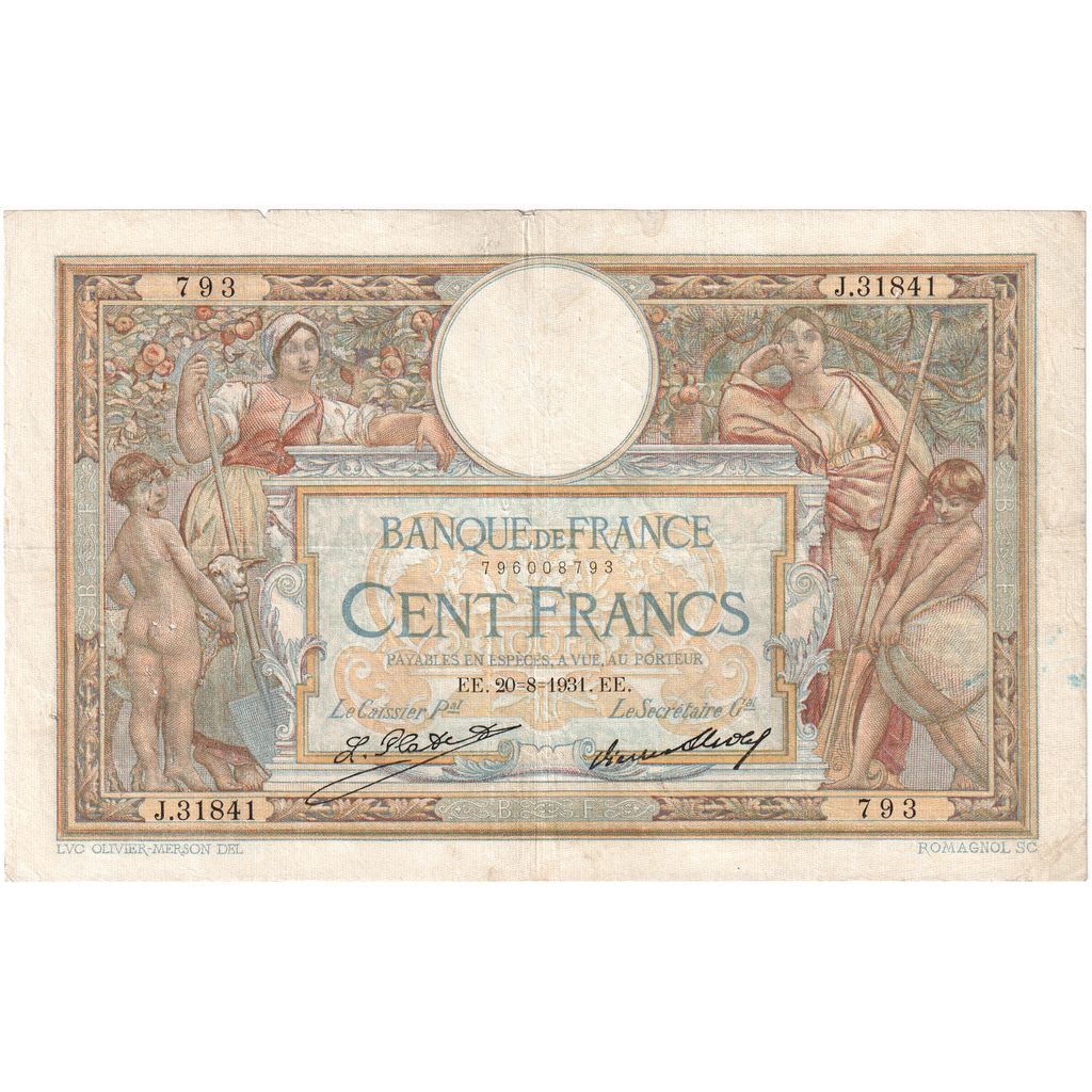 France, 100 Francs, Luc Olivier Merson, 1931-08-20, J.31841793, EF(40-45)