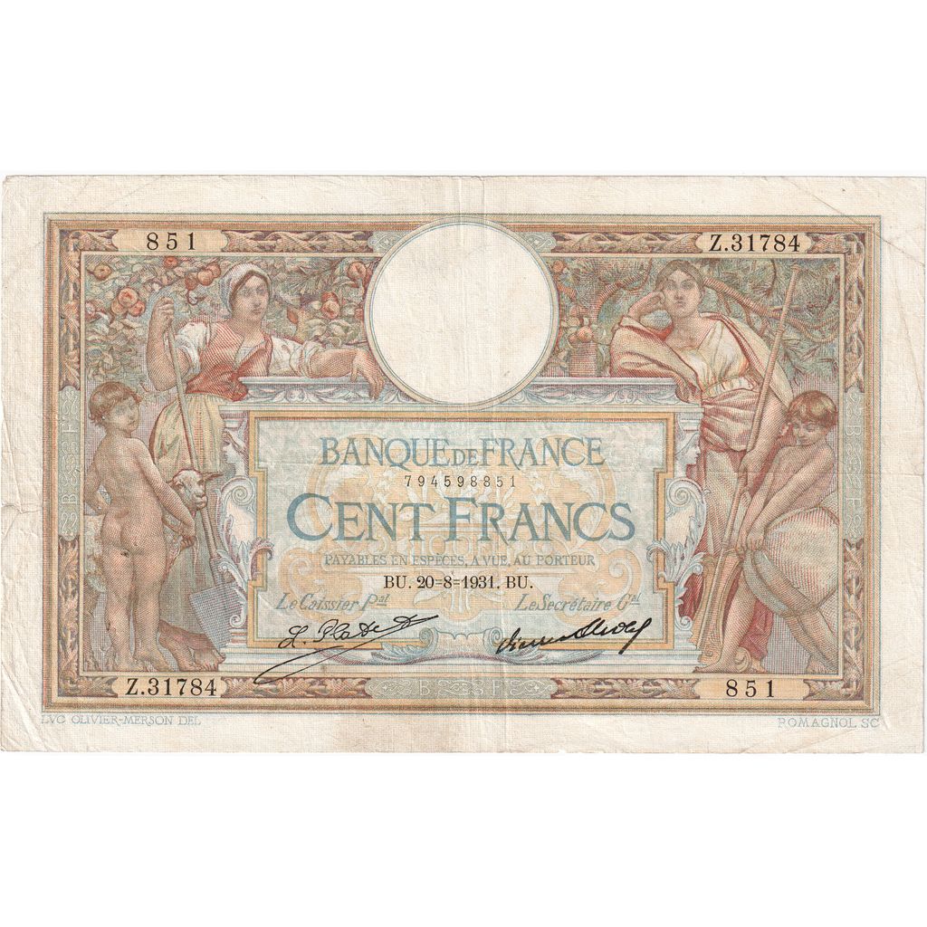 Francja, 100 Francs, Luc Olivier Merson, 1931-08-20, Z.31784851, EF(40-45)