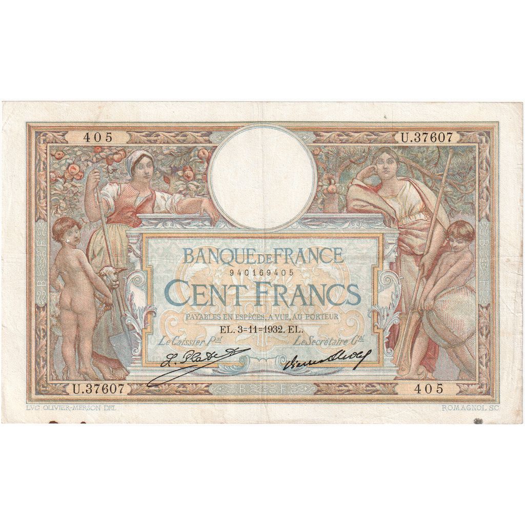 França, 100 Francs, Luc Olivier Merson, 1932-11-03, U.37607405, EF(40-45)