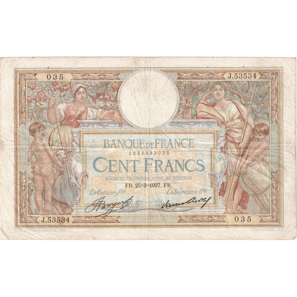France, 100 Francs, Luc Olivier Merson, 1937-03-25, J.53534035, TTB