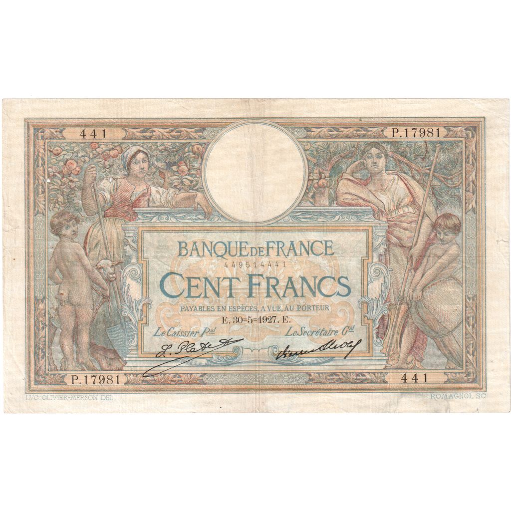 Francja, 100 Francs, Luc Olivier Merson, 1927-05-30, P.17981441, EF(40-45)