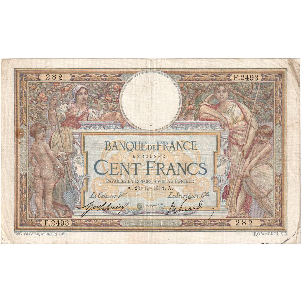 France, 100 Francs, Luc Olivier Merson, 1914-10-23, F.2493282, TTB