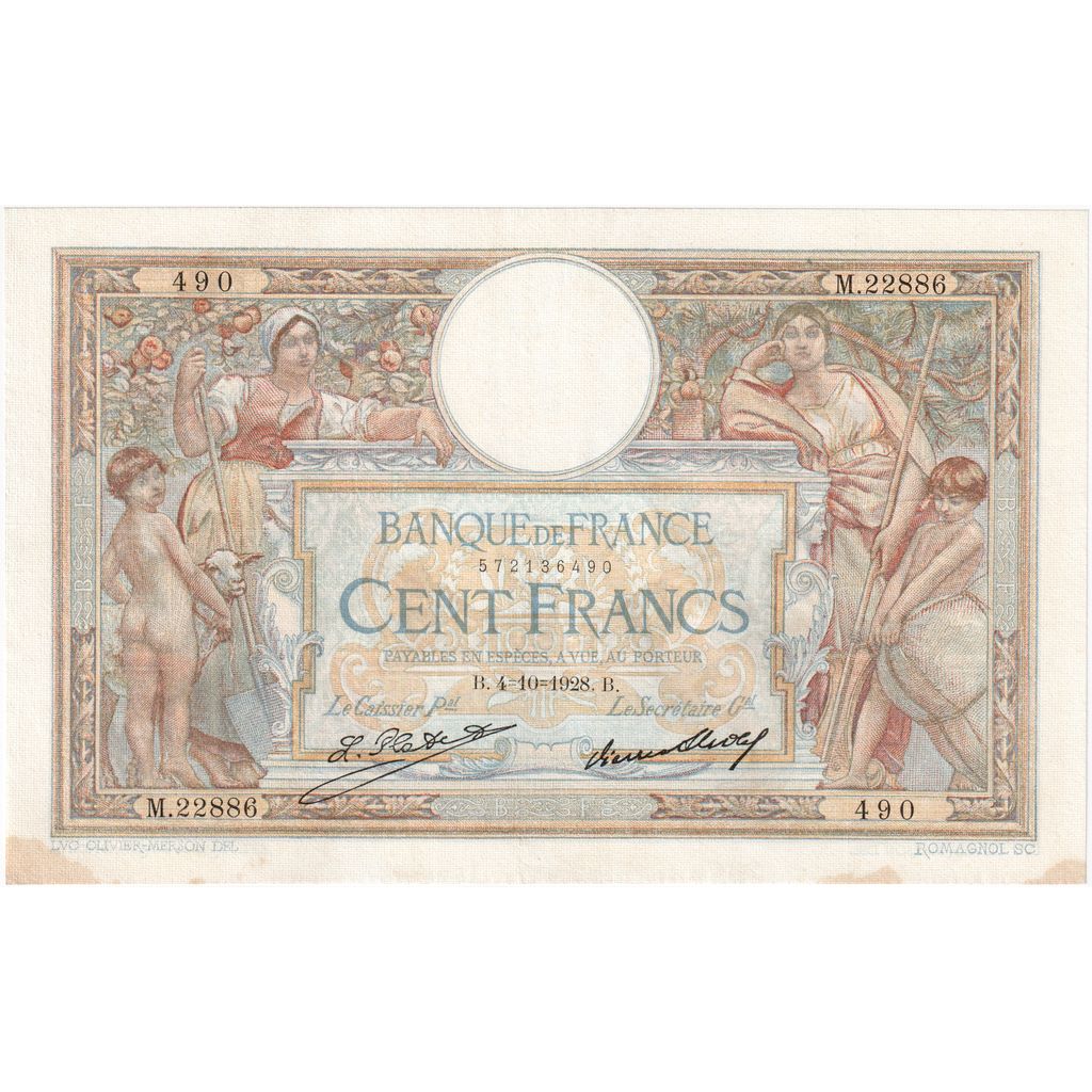 France, 100 Francs, Luc Olivier Merson, 1928-10-04, M.22886490, EF(40-45)