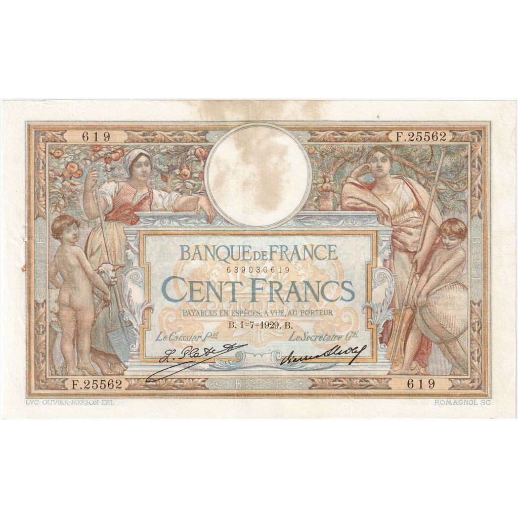France, 100 Francs, Luc Olivier Merson, 1929-07-01, F.25562619, EF(40-45)