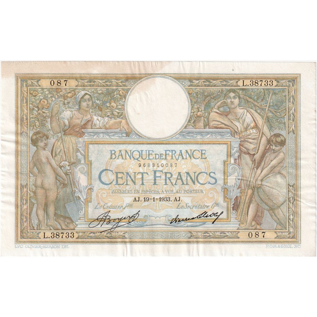 Frankreich, 100 Francs, Luc Olivier Merson, 1933-01-19, L.38733087, SS