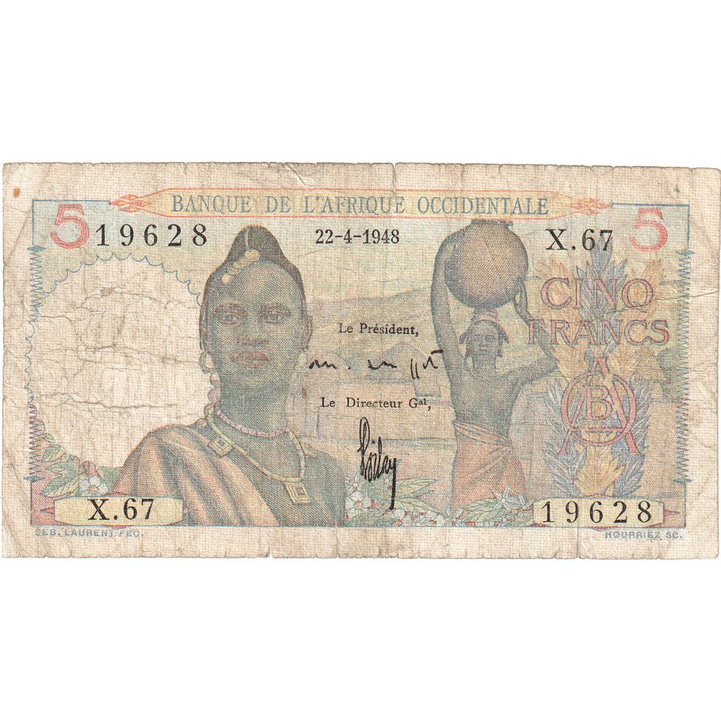 French West Africa, 5 Francs, 1948-04-22, VF(20-25)