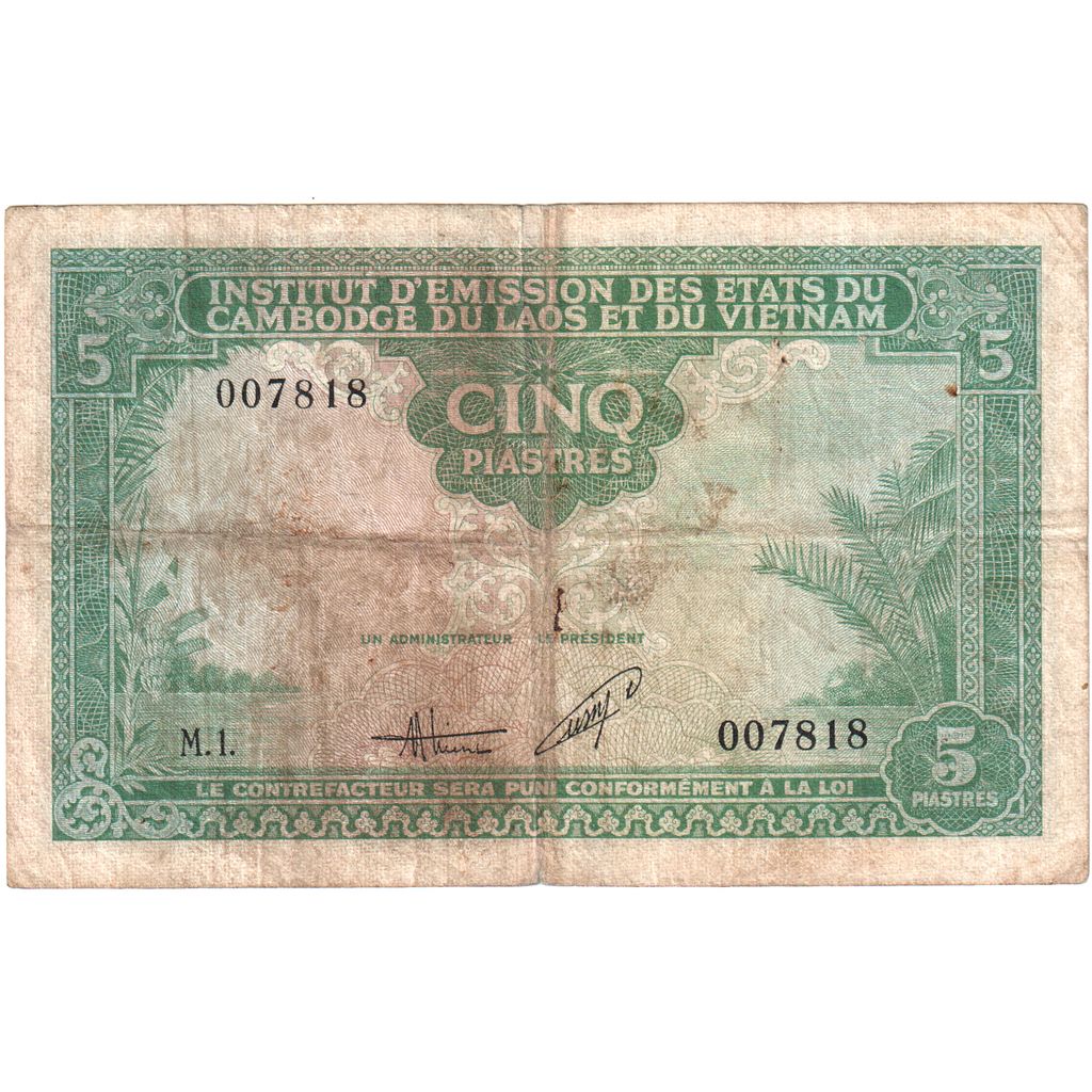 Indochine française, 5 Piastres = 5 Dong, TB