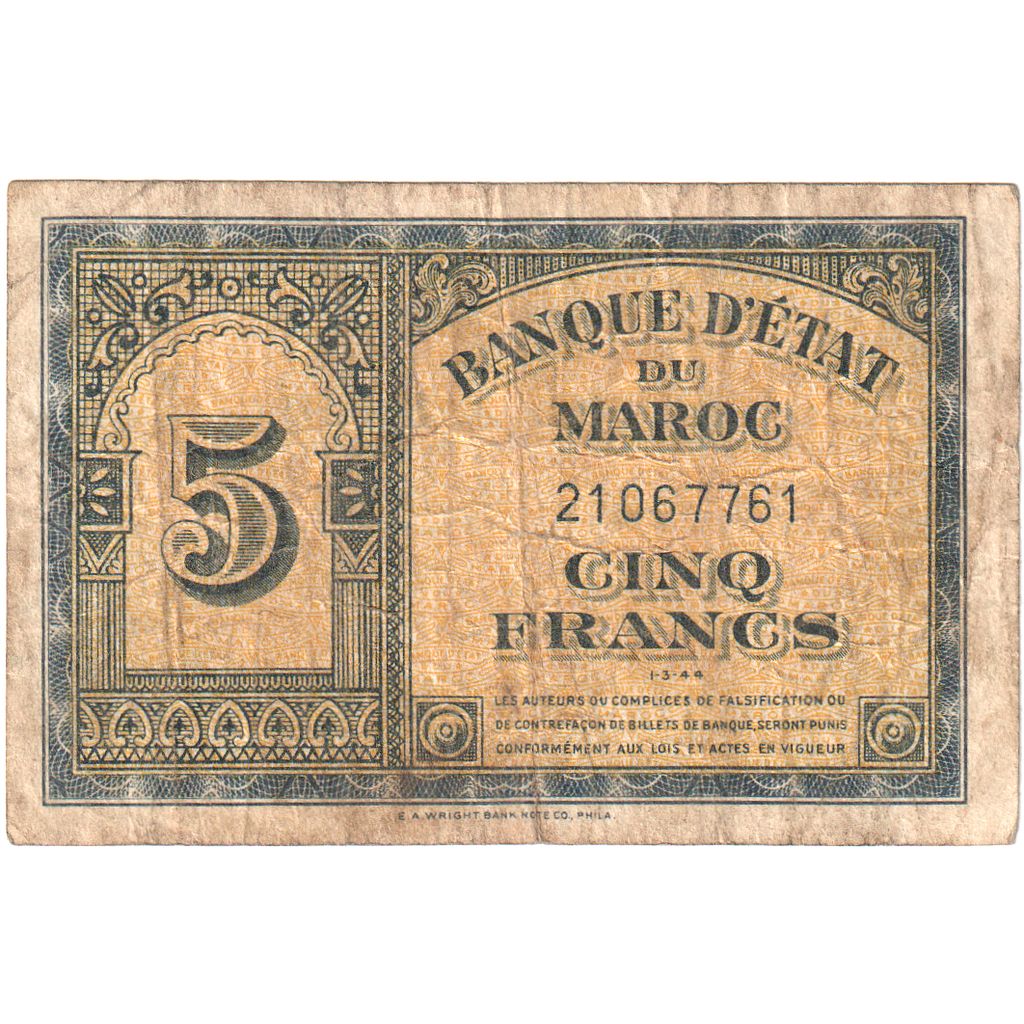 Marokko, 5 Francs, 1944-03-01, S