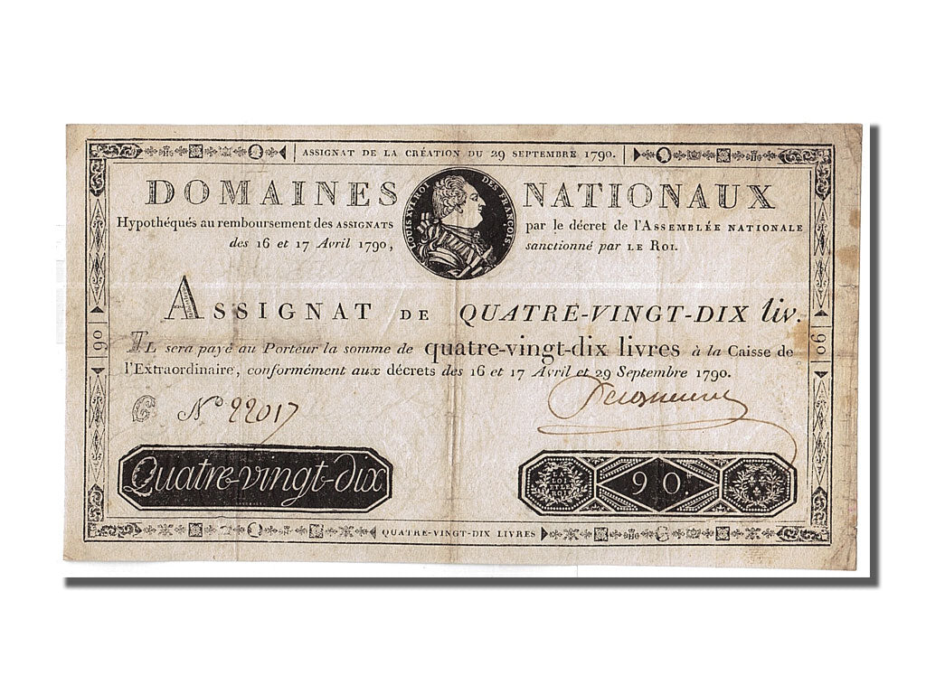 France, 90 Livres, 1790-09-29, C, VF 25, PMG