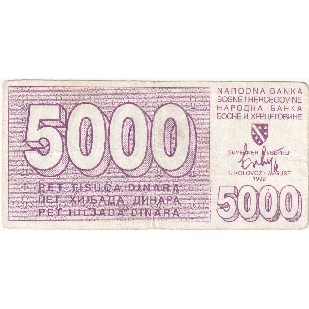 Bosnia - Erzegovina, 5000 Dinara, 1992-1994, KM:27A, 1992-08-01, B