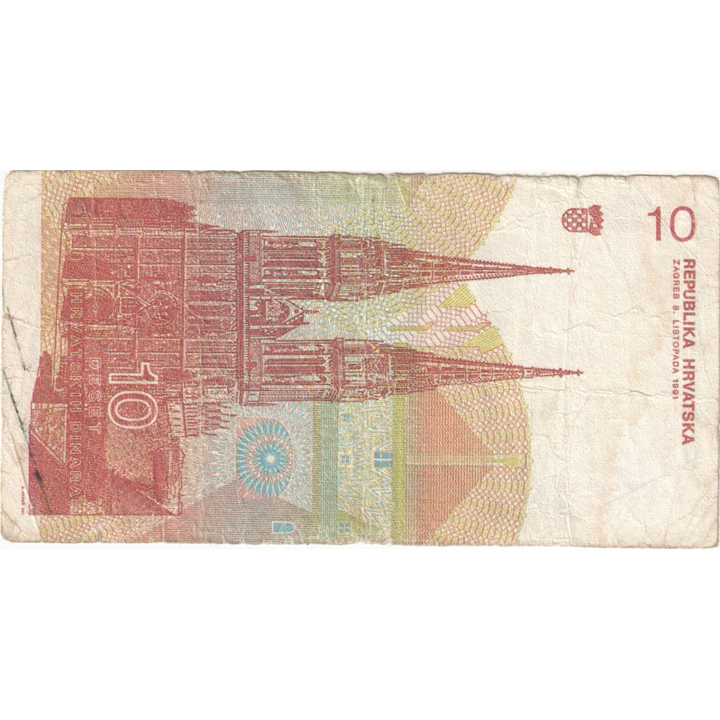Kroatien, 10 Dinara, 1991-10-08, S+