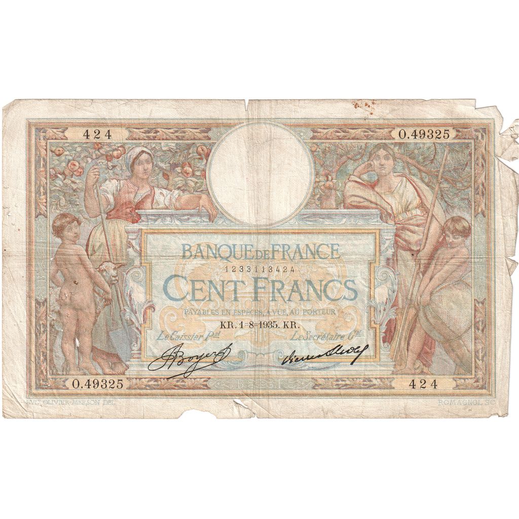 Frankreich, 100 Francs, Luc Olivier Merson, 1935-08-01, O.49325424, S+