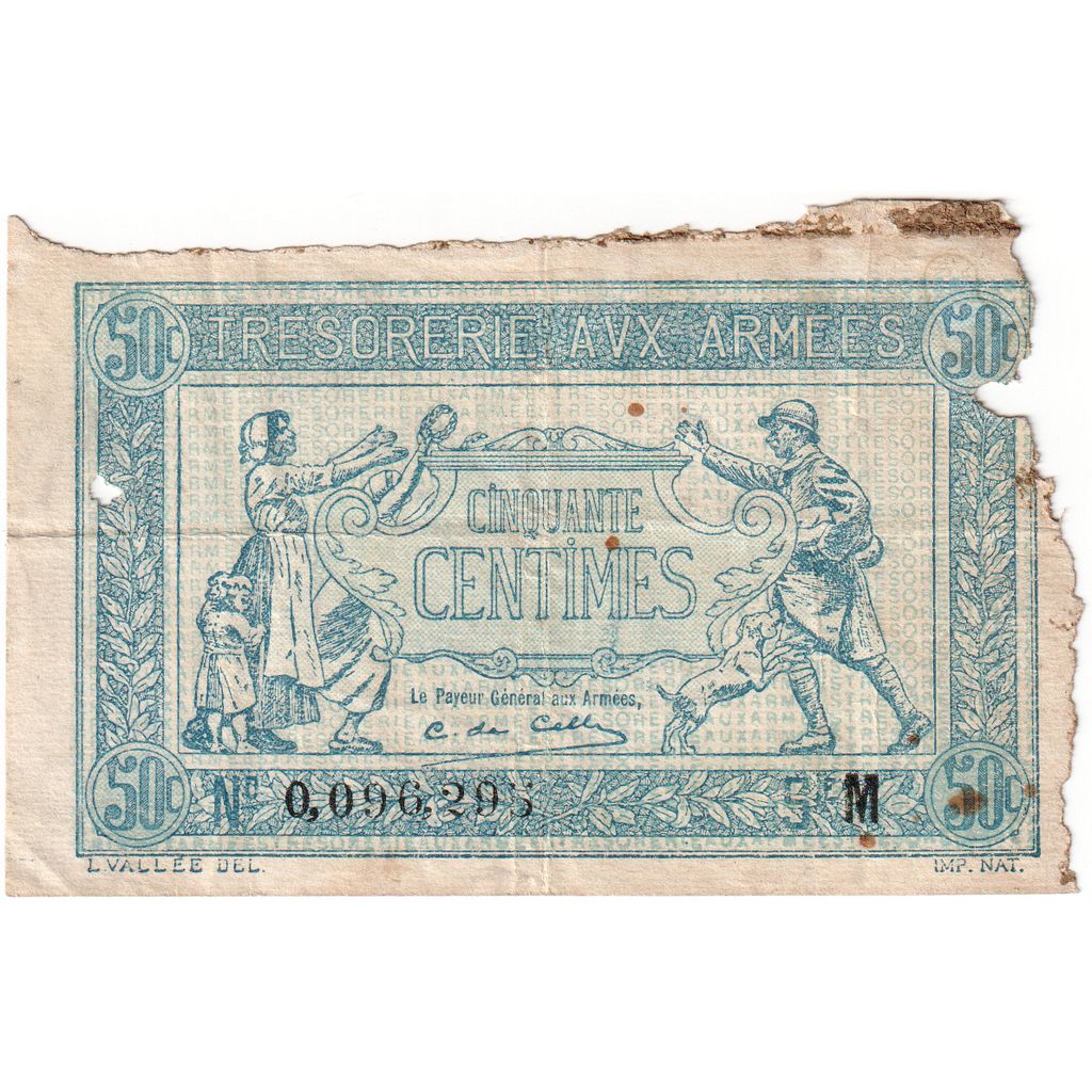Francia, 50 Centimes, 1917-1919 Army Treasury, M 0096205, MB