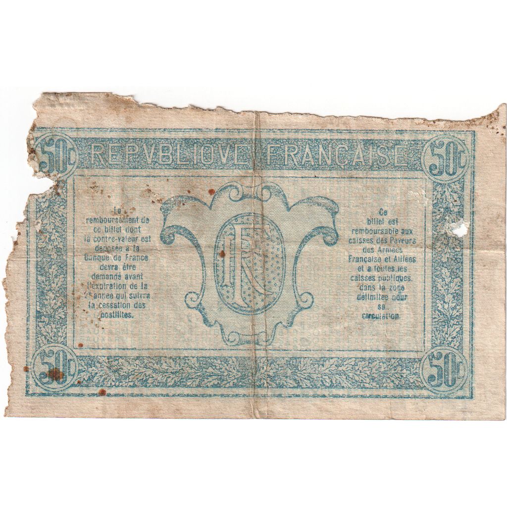 Francia, 50 Centimes, 1917-1919 Army Treasury, M 0096205, MB
