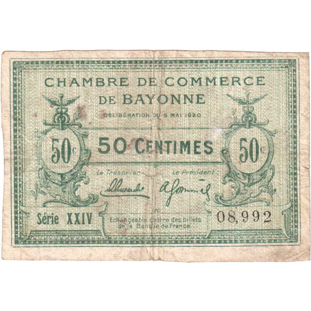 França, Bayonne, 50 Centimes, 1920-05-05, XXX 09702, VF(30-35), Pirot:21-66