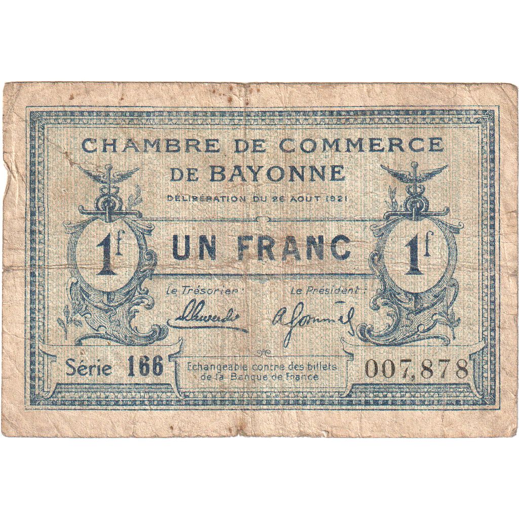 Frankreich, Bayonne, 1 Franc, 1921-08-26, 166, Chambre de Commerce, S