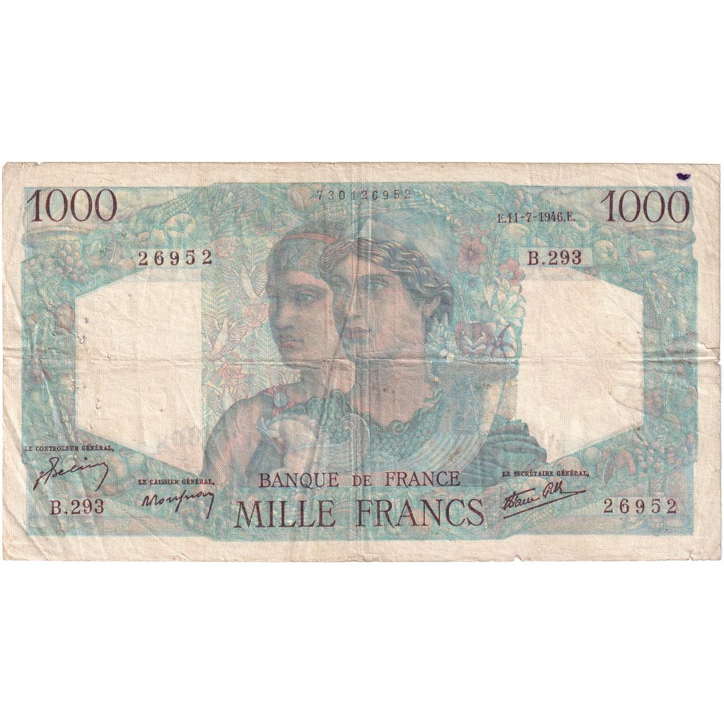 Geldschein, Frankreich, 1000 Francs, 1 000 F 1945-1950 ''Minerve et Hercule''