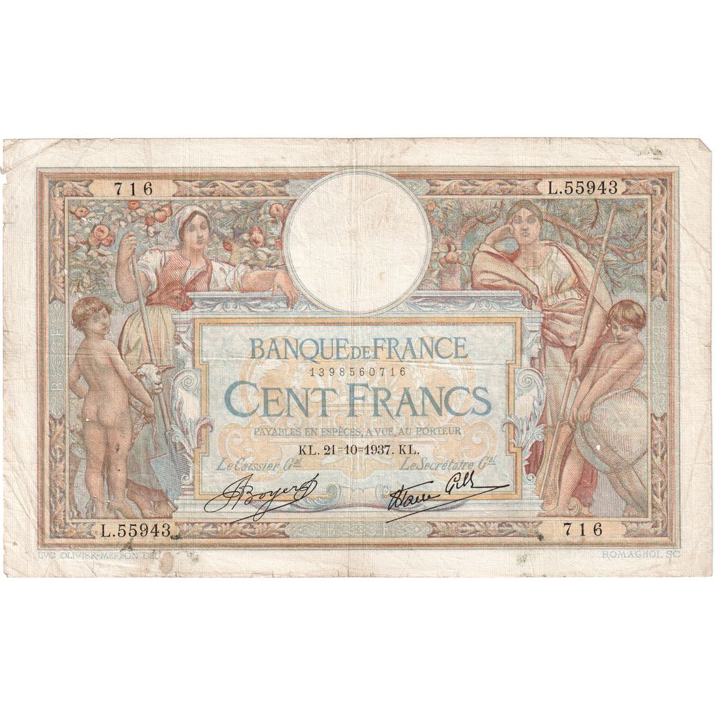 France, 100 Francs, Luc Olivier Merson, 1937-10-21, L.55943716, TB+