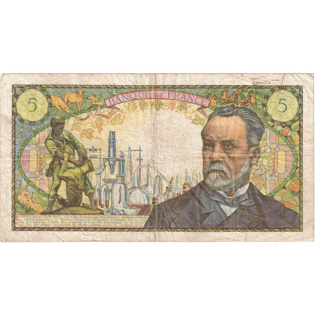França, 5 Francs, Pasteur, 1967-05-05, Z.4944824, VF(20-25)