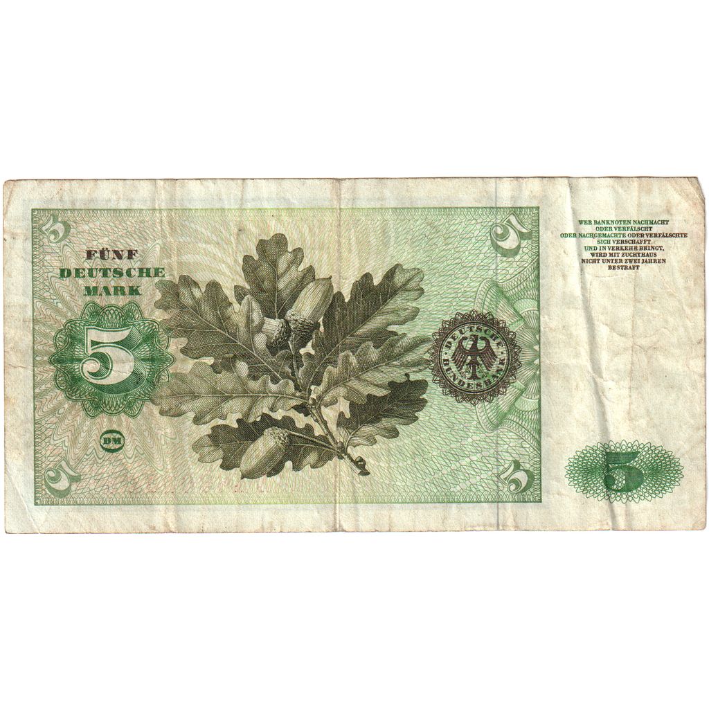 GERMANY - FEDERAL REPUBLIC, 5 Deutsche Mark, 1960-01-02, VF(30-35)