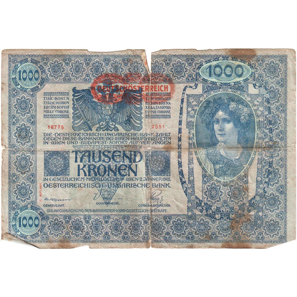 Austria, 1000 Kronen, 1902-01-02, VF(20-25)