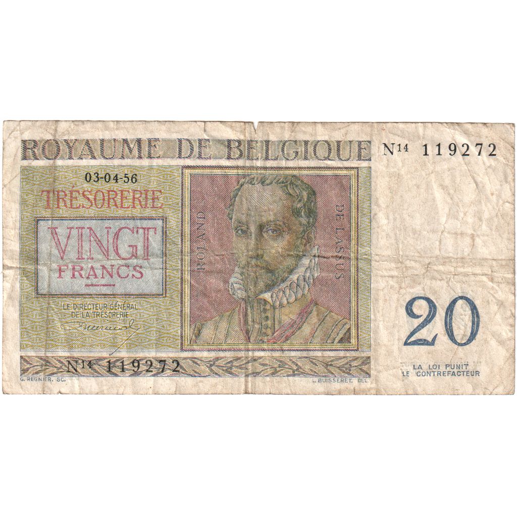 België, 20 Francs, 1956-04-03, TB+