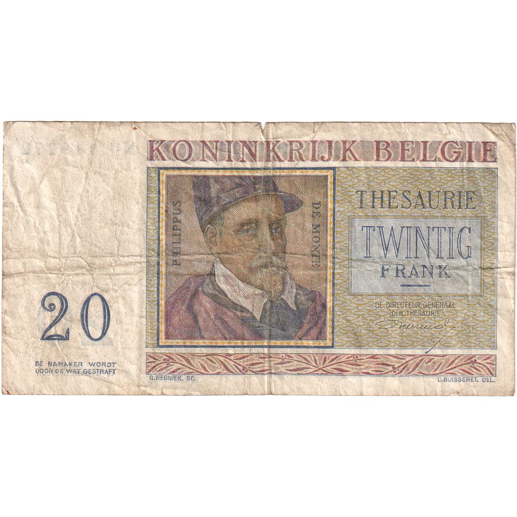 België, 20 Francs, 1956-04-03, TB+