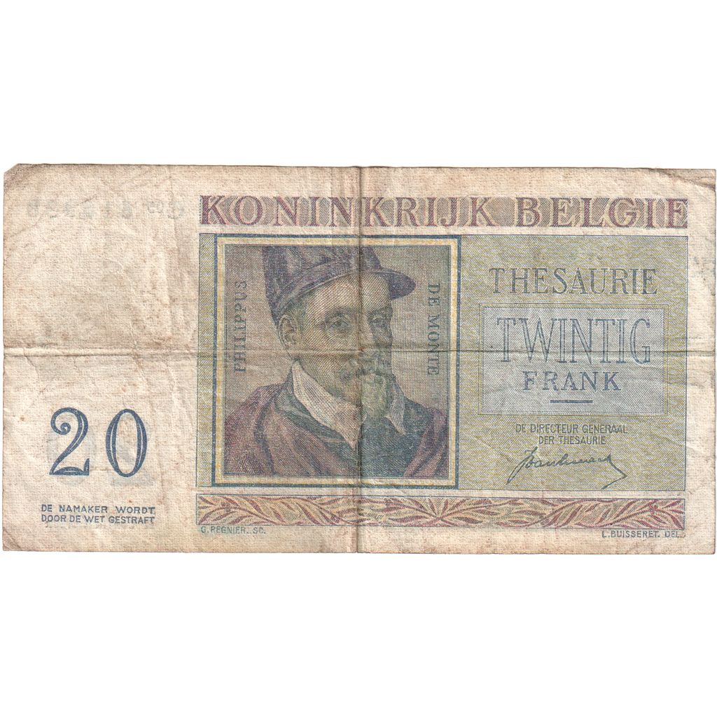 Belgio, 20 Francs, 1950-07-01, MB+