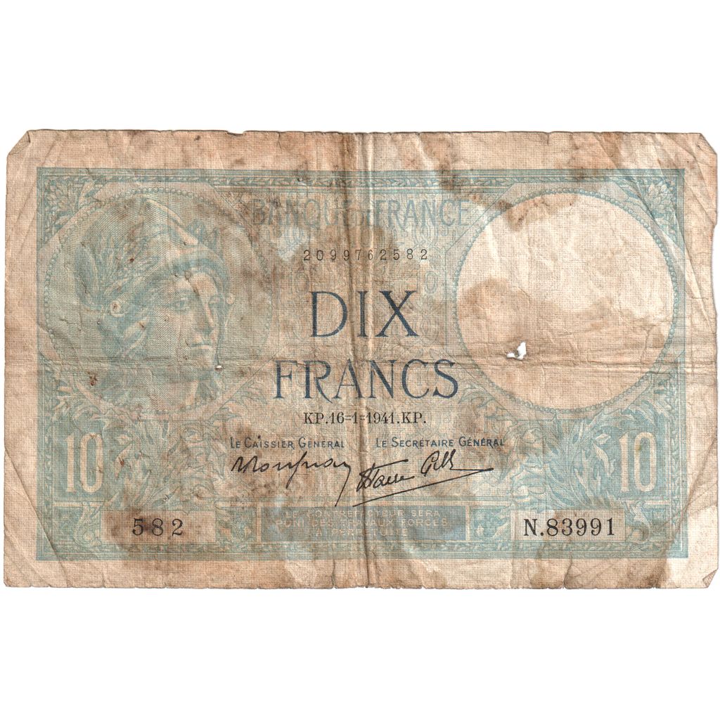 Francia, 10 Francs, Minerve, 1941-01-16, N.83991582, MB