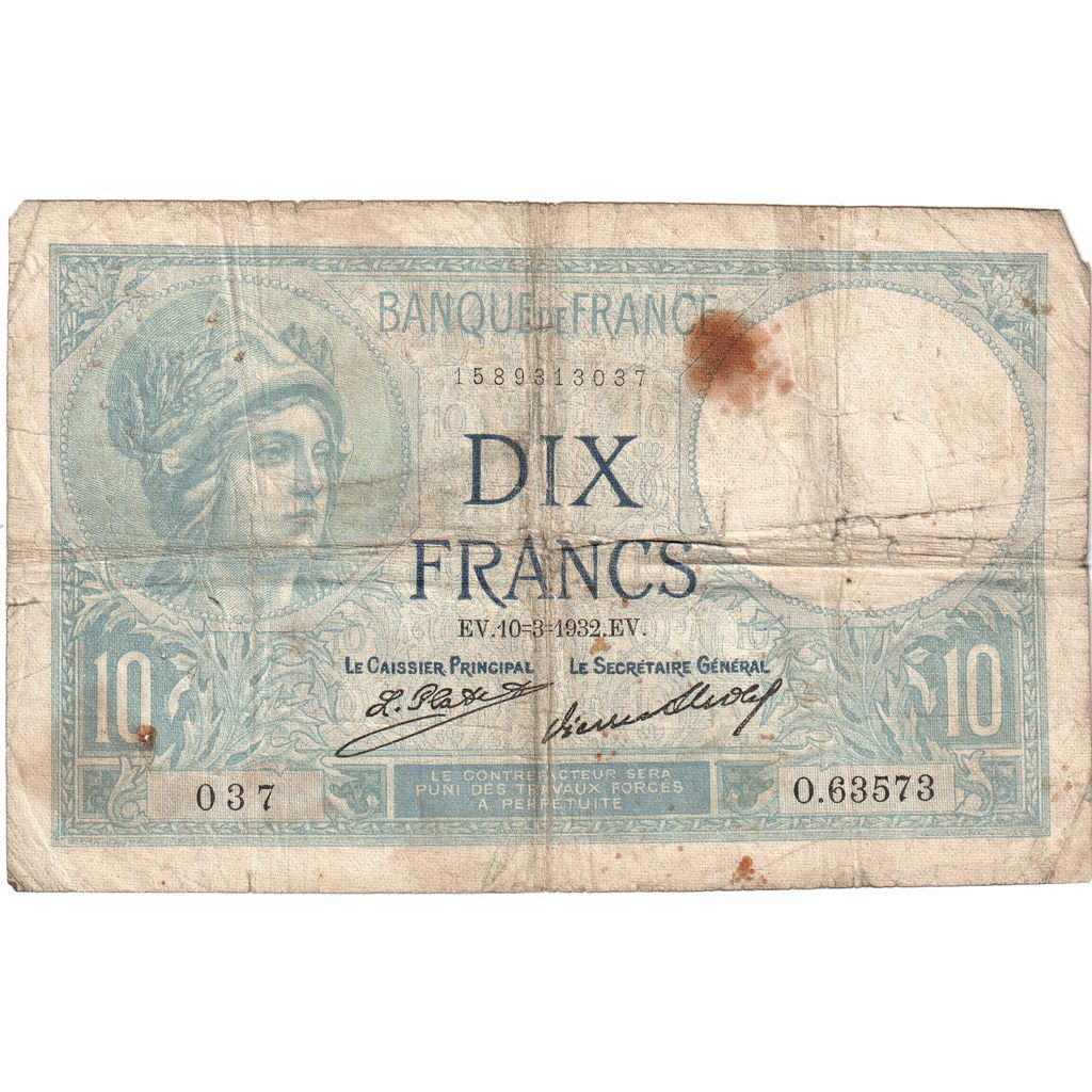 Francia, 10 Francs, Minerve, 1932, 1932-03-10, BC, Fayette:06.16, KM:73d