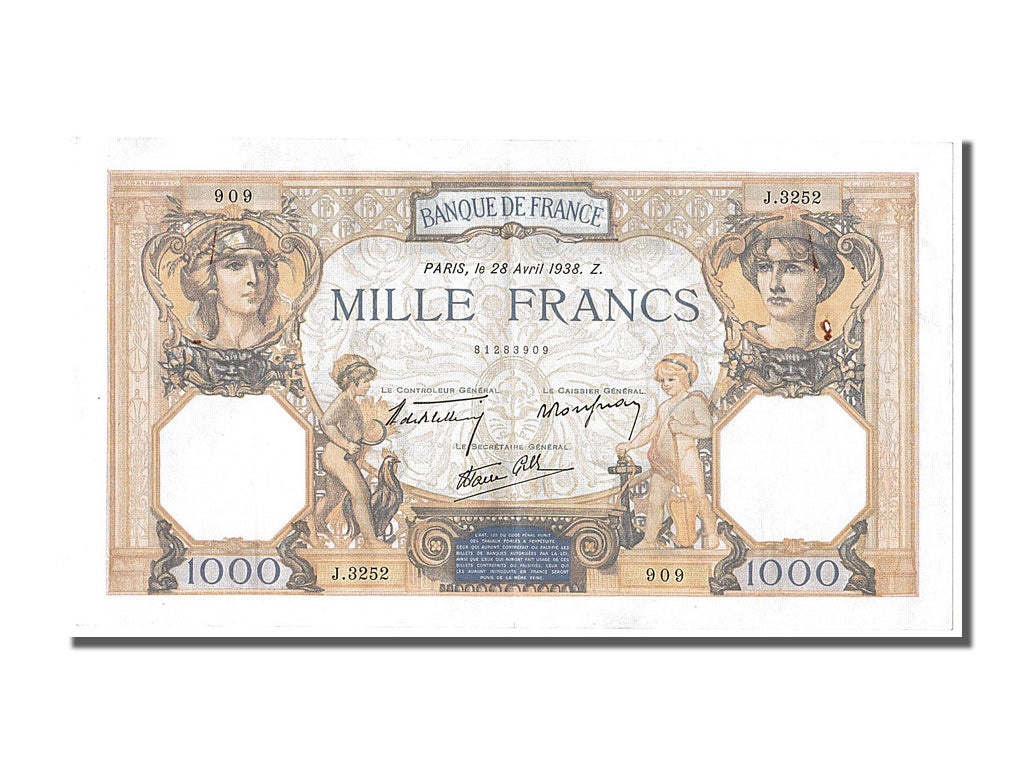 Banknote, France, 500 Francs, 1 000 F 1927-1940 ''Cérès et Mercure'', 1938