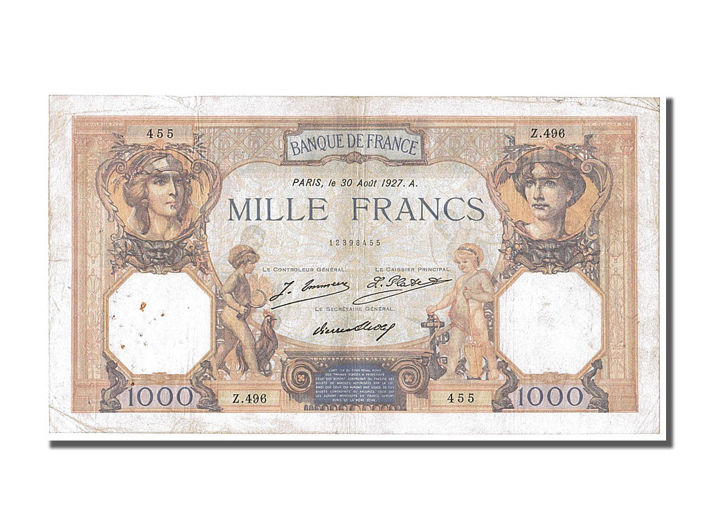 Banknote, France, 1000 Francs, 1 000 F 1927-1940 ''Cérès et Mercure'', 1927
